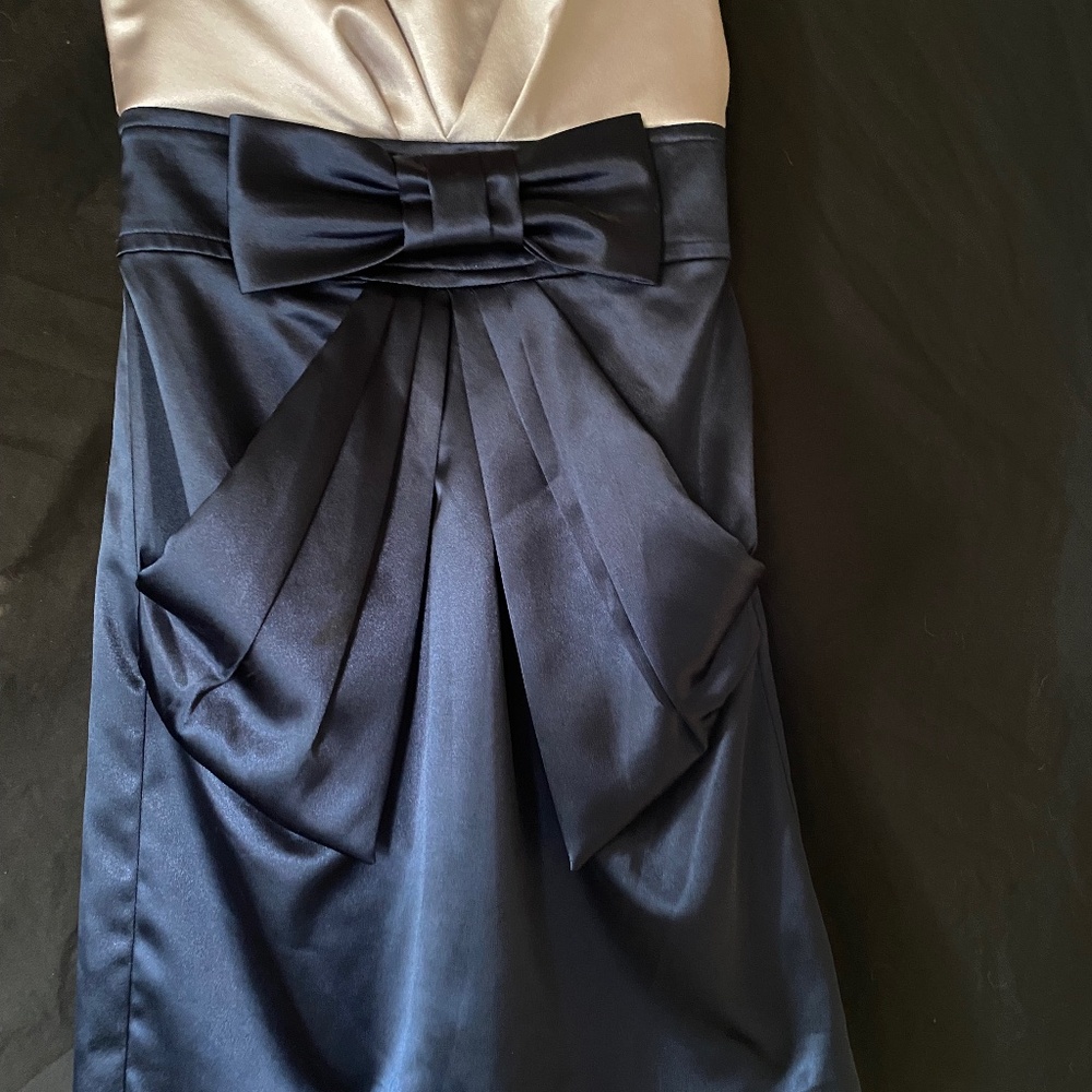 Blue and silver strapless dress